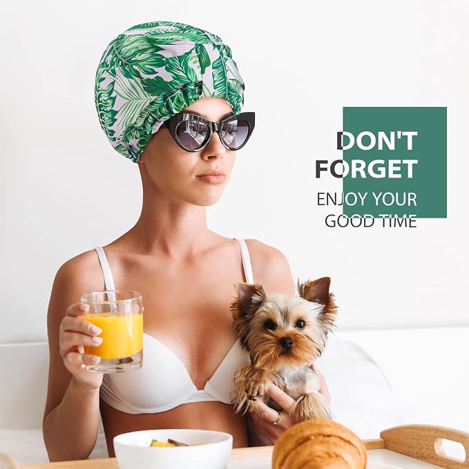 INNELO Luxury Shower Cap for Women Reusable Waterproof, Double Layered Shower - Image 6