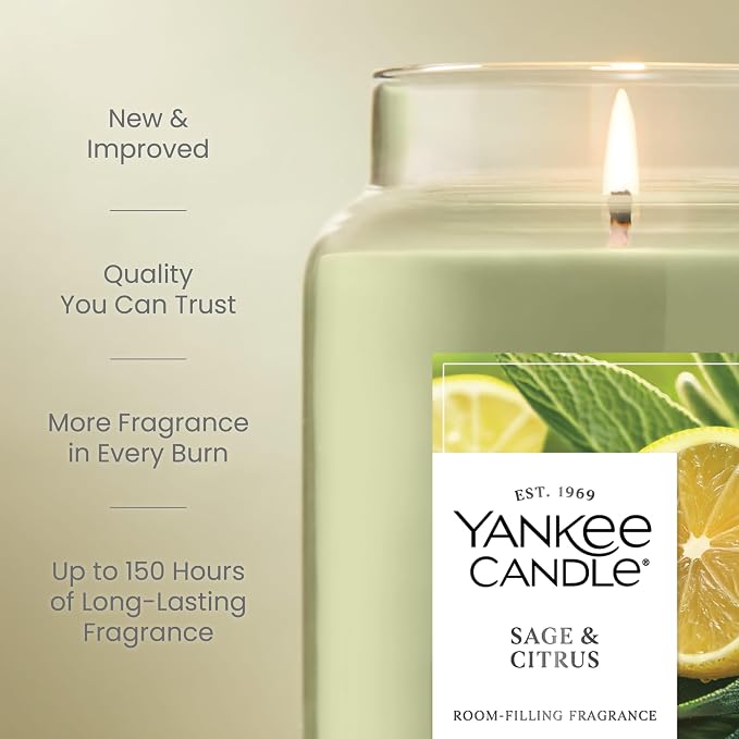 Yankee Candle Sage & Citrus, Scented Candle, 22oz Large Jar - Image 3