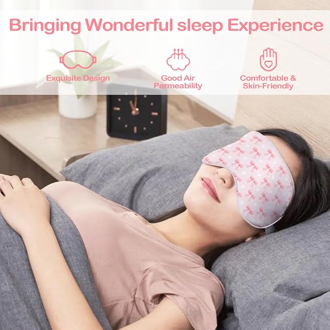 Pink Bow Sleep Mask for Women, Night Masks for Sleeping for Women, Double Layer - Image 5