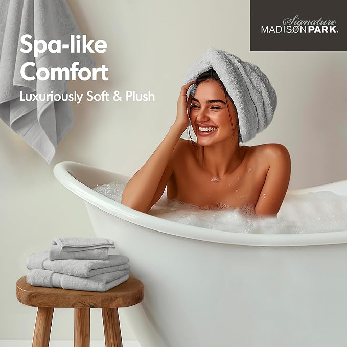 Madison Park 800GSM Bathroom Towel Set of 8 100% Cotton Bath Towel Set - Image 5