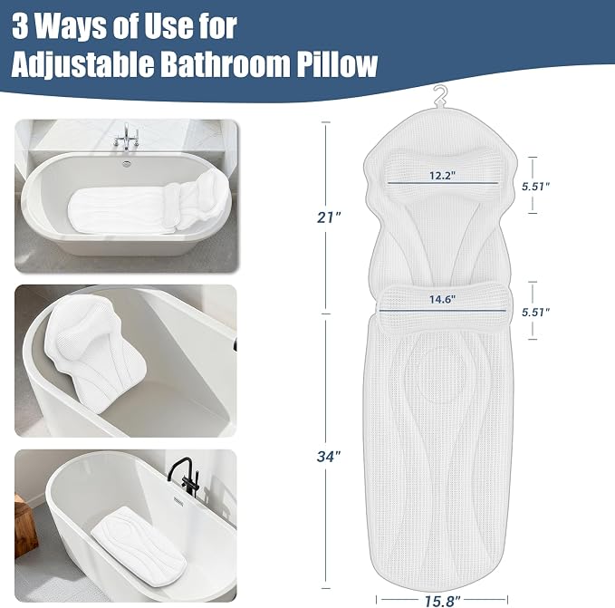 Full Body Bath Pillows for Tub Luxury Bathtub Pillow Cushion for Head, - Image 3
