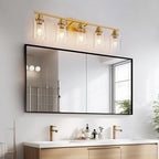 5 Light Gold Bathroom Light Fixtures Brushed Brass Vanity Light Over Mirror - Image 4