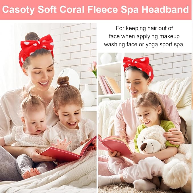 Casoty 12 Pcs Headbands for Makeup, Spa Gifts for Women, Soft Coral Fleece - Image 4