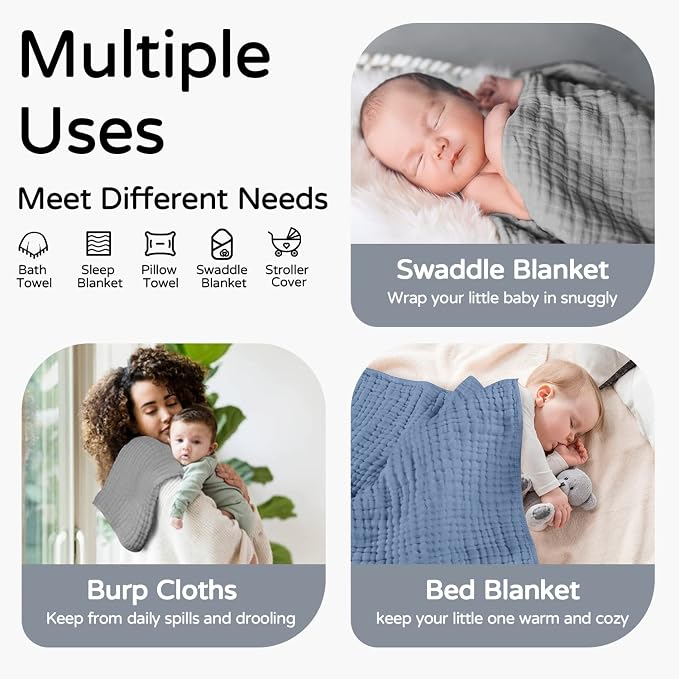 Yoofoss Hooded Baby Towels for Newborn 2 Pack 100% Muslin Organic Cotton Baby - Image 2