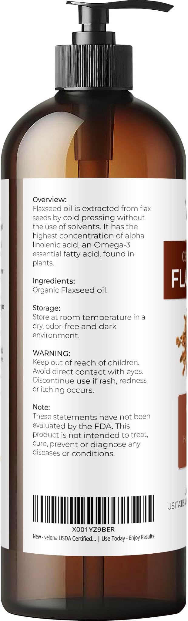 velona USDA Certified Organic Flaxseed Oil - Image 3
