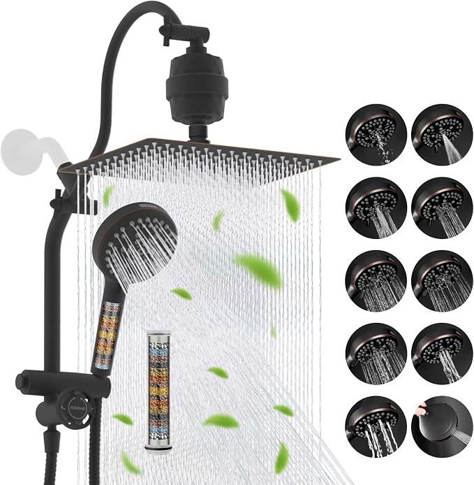 Hibbent Dual Filter All Metal 12" Rainfall Showerhead Combo, High Pressure by Hibbent