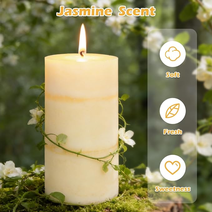 3x6 Inches Jasmine Scented Pillar Candles Ivory White Hand-Poured Long Burning - Image 3
