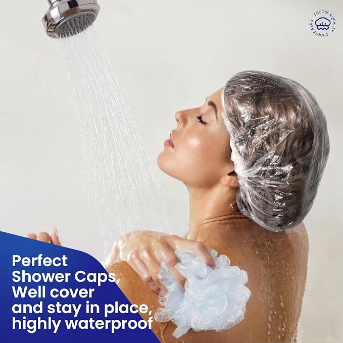LEOBRO Shower Cap, Plastic Shower Caps Disposable, Plastic Hair Caps, Deep - Image 6