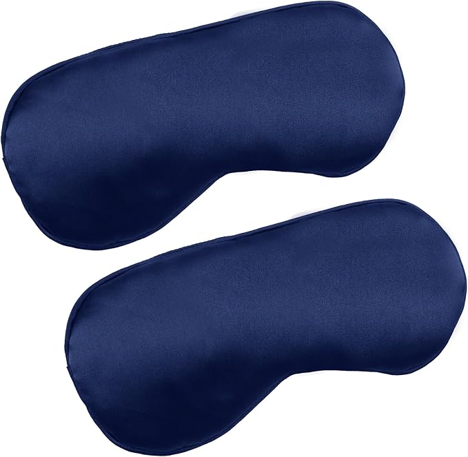 2 PCS Deep Blue Satin Sleep Masks, Adjustable Silk Eye Mask by Unknown