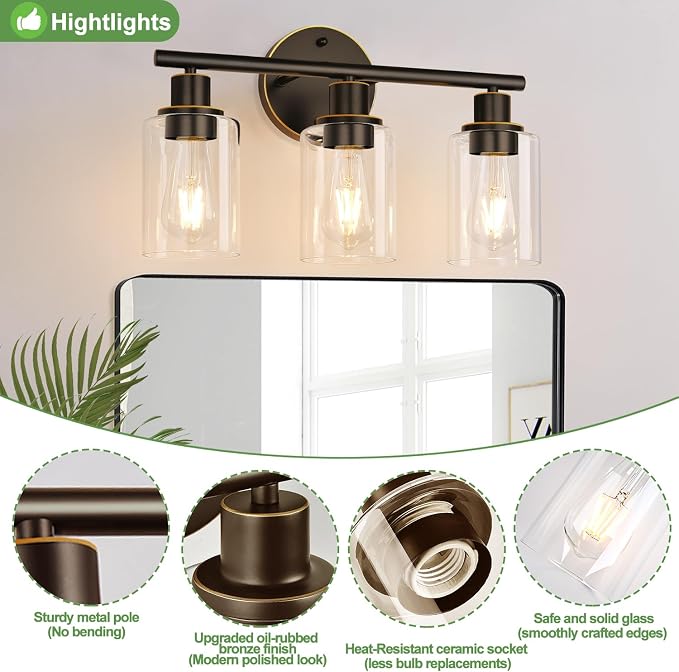 Zarbitta 3-Light Bathroom Light Fixtures, Modern Vanity Light - Image 4