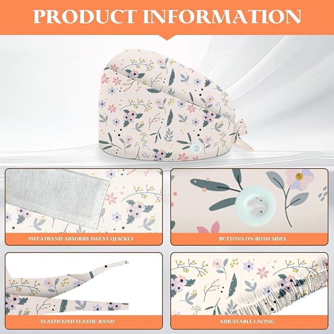 Adjustable Scrub Cap with Buttons & Sweatband, Working Hat with Elastic Tie Back - Image 2