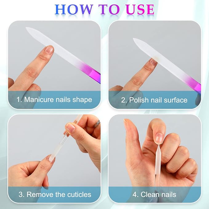 Zhehao 6 Pcs Glass Nail File and Nail Shiner Set Manicure Pedicure Glass File - Image 3