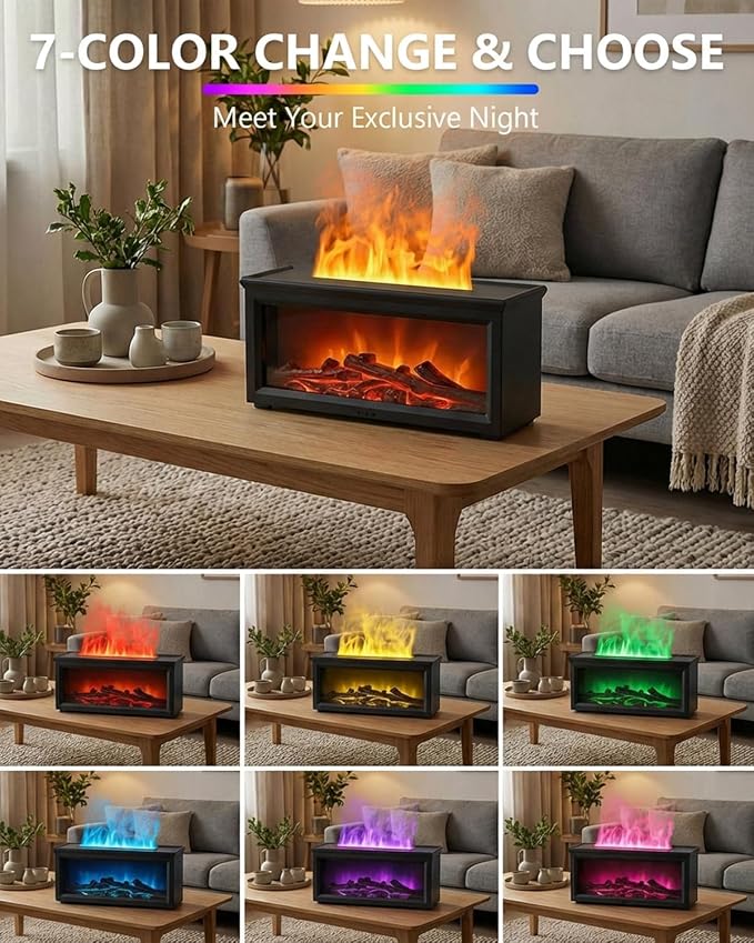 Essential Oil Diffuser, 7-Color Fireplace Fire Flame Aromatherapy Humidifier - Image 2