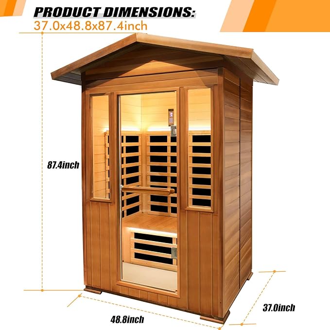 2 Person Outdoor Sauna Infrared Saunas Dry Sauna Room 120V Red Cedar and - Image 7