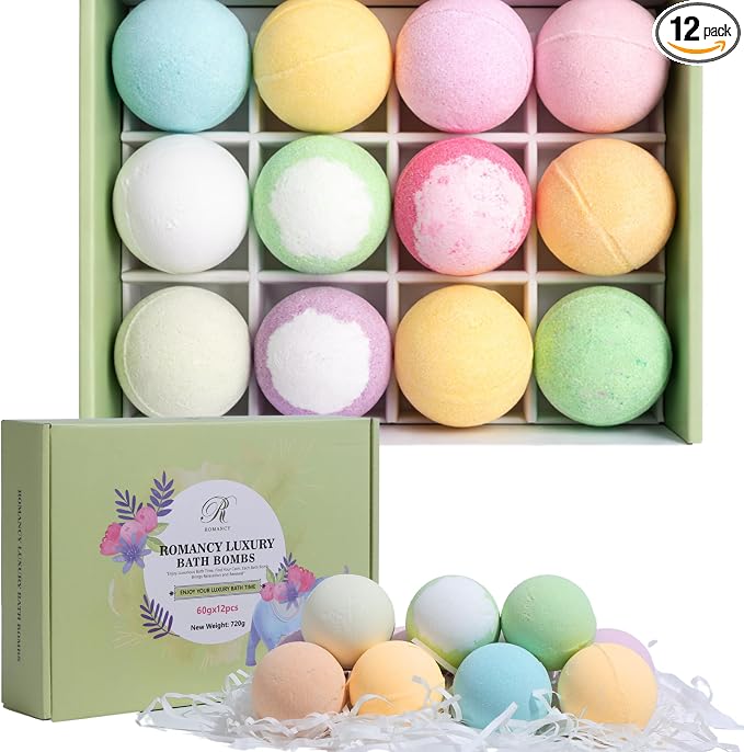 Bath Bombs Gift Set for Women – 12 Pack Spa Fizzies by Romancy