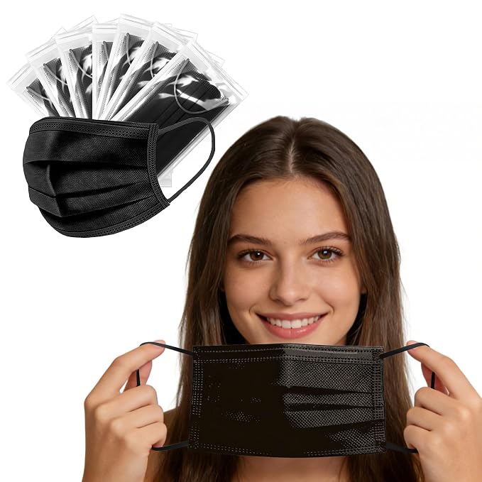 NNPCBT Black Individually Wrapped Masks 50pcs, Disposable Face Masks - Image 3