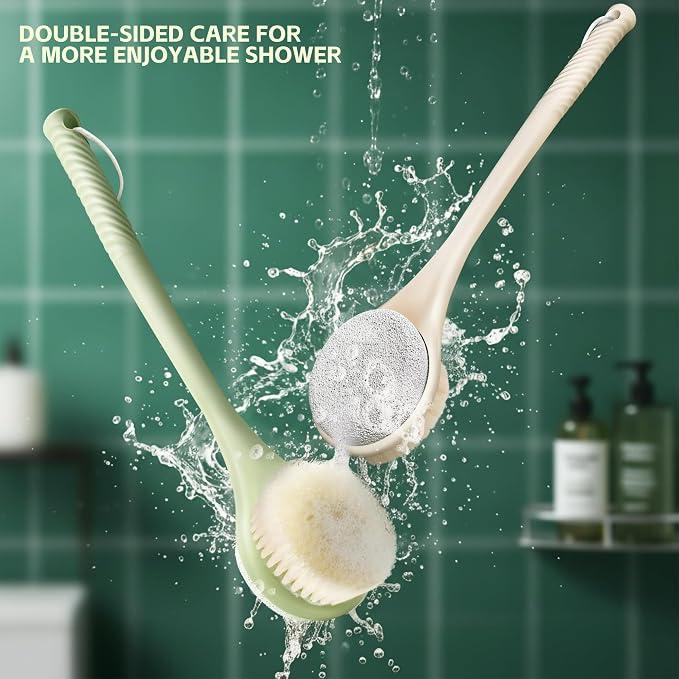 Back Scrubber for Shower, Long Handle Exfoliating Brush, Dual-Sided Bath Brush - Image 2