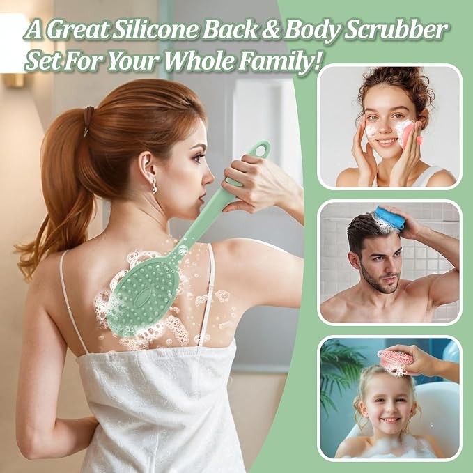 Silicone Back & Body & Face Scrubber Set 3PCS, Gentle Exfoliating Back & Body - Image 7
