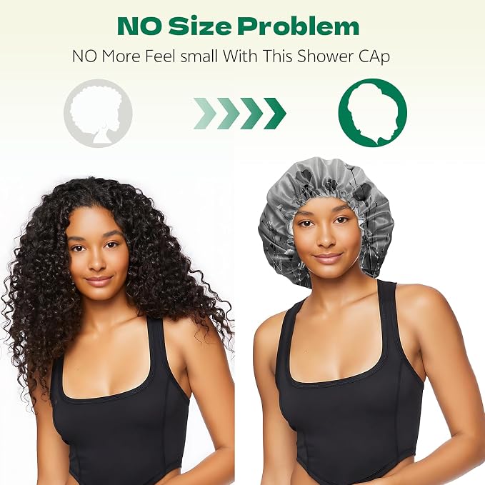 2 PCS Shower Cap Waterproof Double Layer Elastic Adjustable Reusable Hair Bath - Image 5