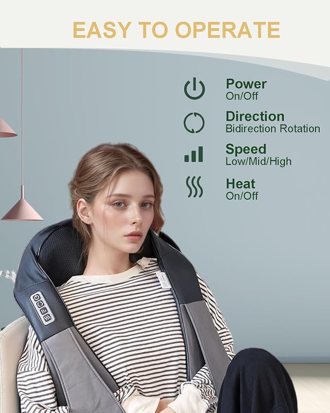 Neck Massager with Heat, Shiatsu Shoulder and Back Massager, Electric Kneading - Image 3