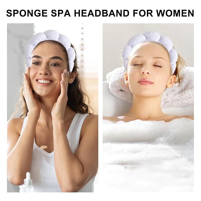 Beleki Spa Headband for Washing Face Wristband Set Sponge Headband Makeup - Image 4