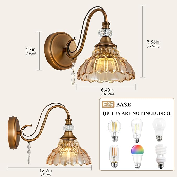 1 Piece Vintage Wall Sconce, 1-Light Matte Antique Brass Finish Wall Sconce - Image 6