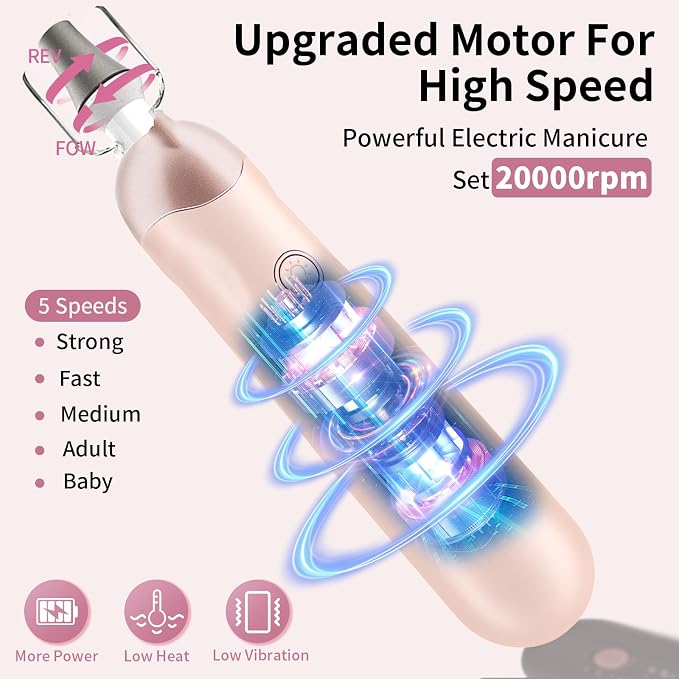 Professional Manicure Pedicure Kit, Cordless Electric Nail File Set, - Image 2