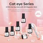modelones Gel Nail Polish Set, 6 Colors Nude Pink Silver 9D Glassy Cat Eye - Image 7