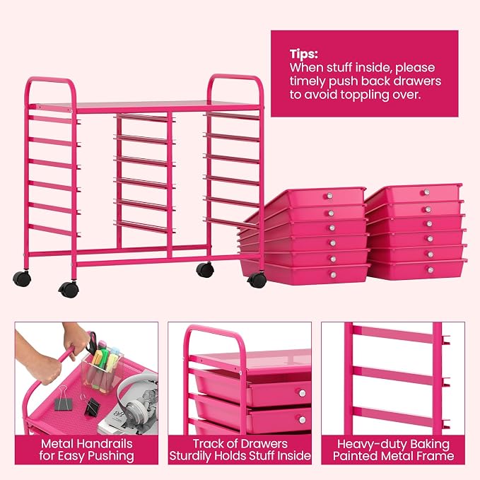 Giantex 12 Drawers Rolling Cart, Mobile Storage Drawer Cart, Classroom - Image 6