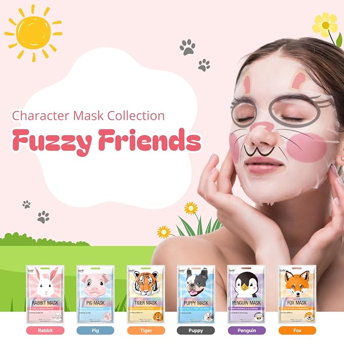 Epielle Character Face Mask Fuzzy Friends 12 Pack, Fun & Effective Korean Skin - Image 2