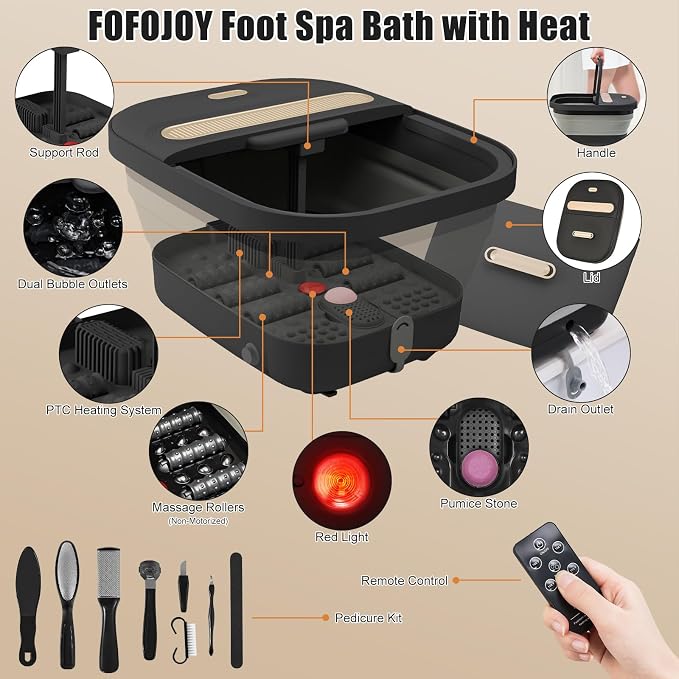 Collapsible Foot Spa Bath with Massager and Heat and Bubble Jets, Temperature - Image 2