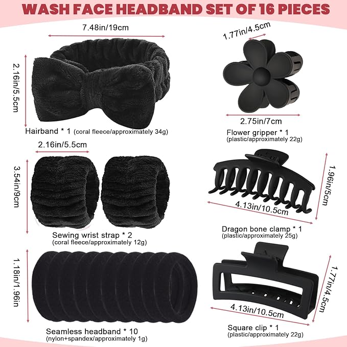 16 Pcs Skincare Headband Set, Face Washing Headband - Image 2