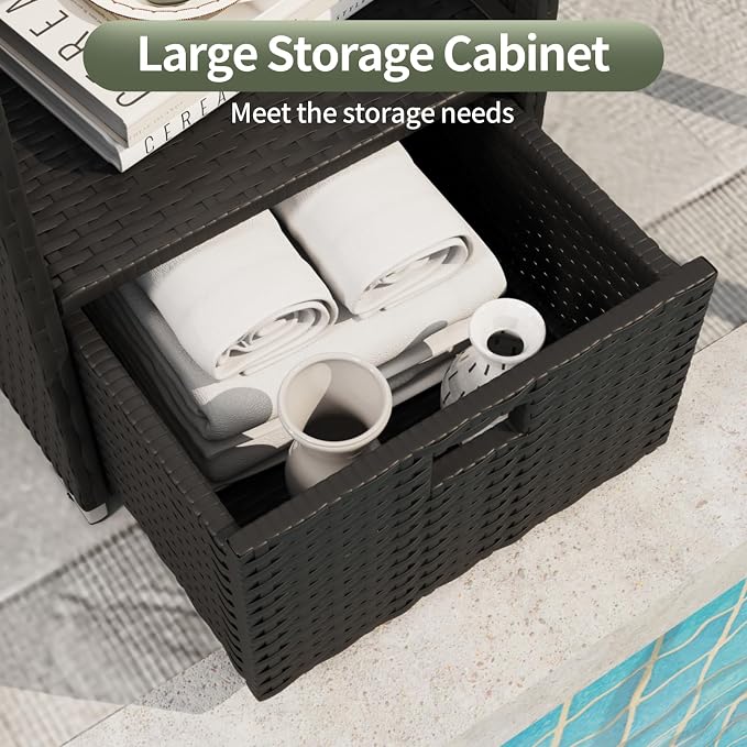 Rattan Outdoor Pool Towel Rack Cabinet, Wicker Pool Storage Bins Storage - Image 8