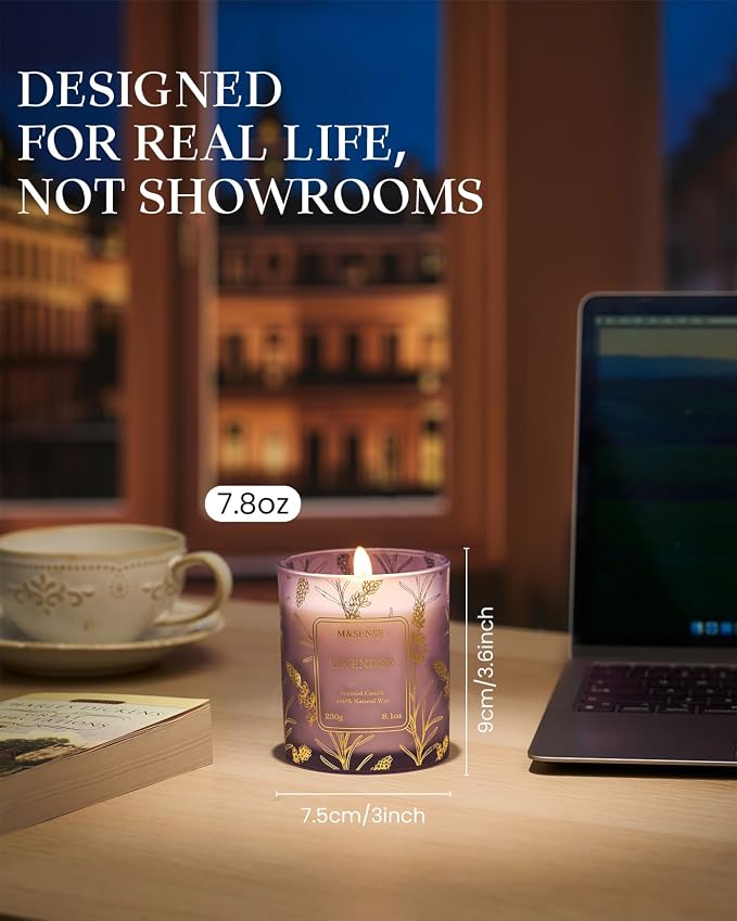M&SENSE Vegan Soy Lavender Scented Candle, 8.1oz 42H Non-Toxic Long Burning - Image 4