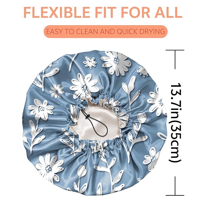 Shower Cap Reusable Double Layer Adjustable Elastic Waterproof EVA Hair Bath - Image 2