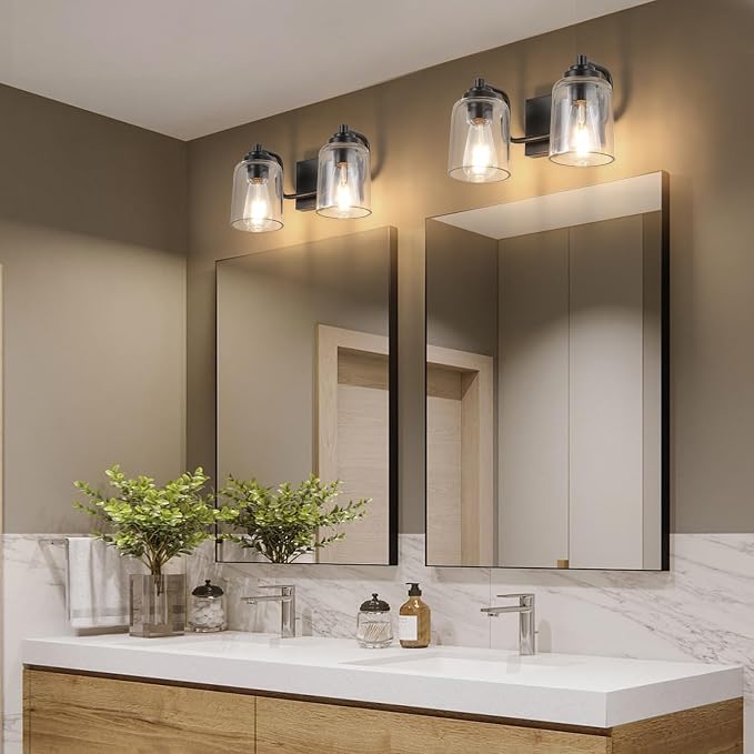 SOLFART Matt Black 2 Lights Wall Sconces Bathroom Light Fixtures Wall Light - Image 2