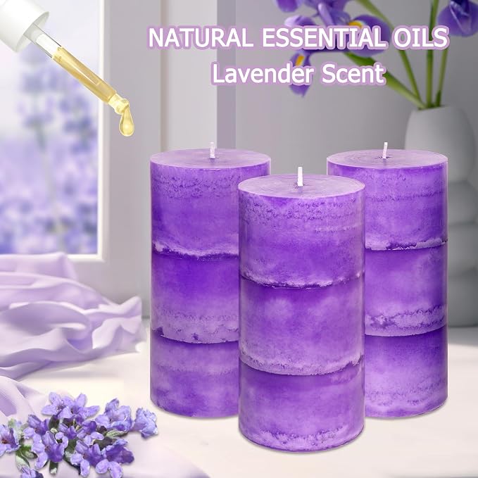 3" x 6" Handmade Pillar Candles Lavender Scented Purple Decorative Candles - Image 2