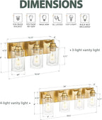 4-Light Bathroom Light Fixtures, Brushed Gold Vanity Light - Image 3