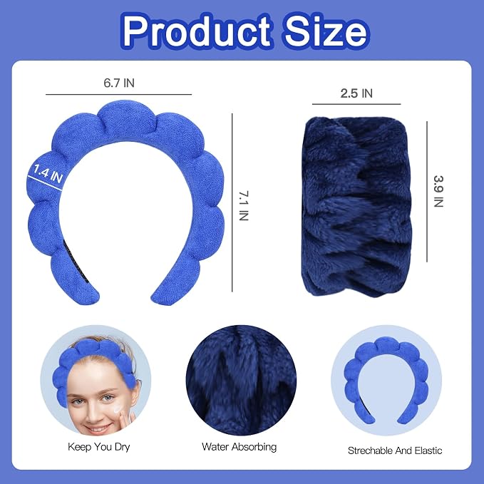 Beleki Spa Headband for Washing Face Wristband Set Sponge Makeup Skincare Face - Image 2