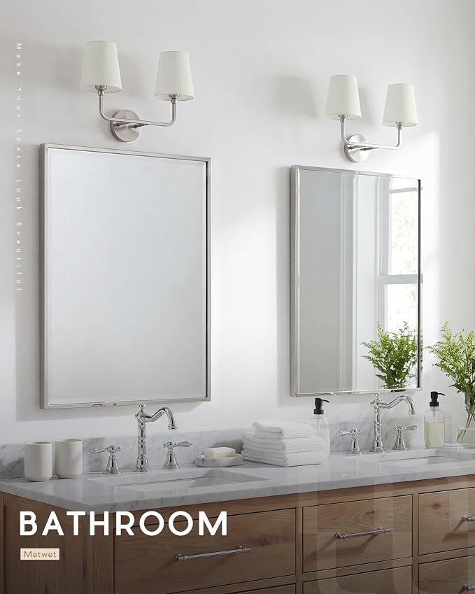 2-Light Bathroom Light Fixtures, Brushed Nickel Vanity Lights, Double Wall - Image 5