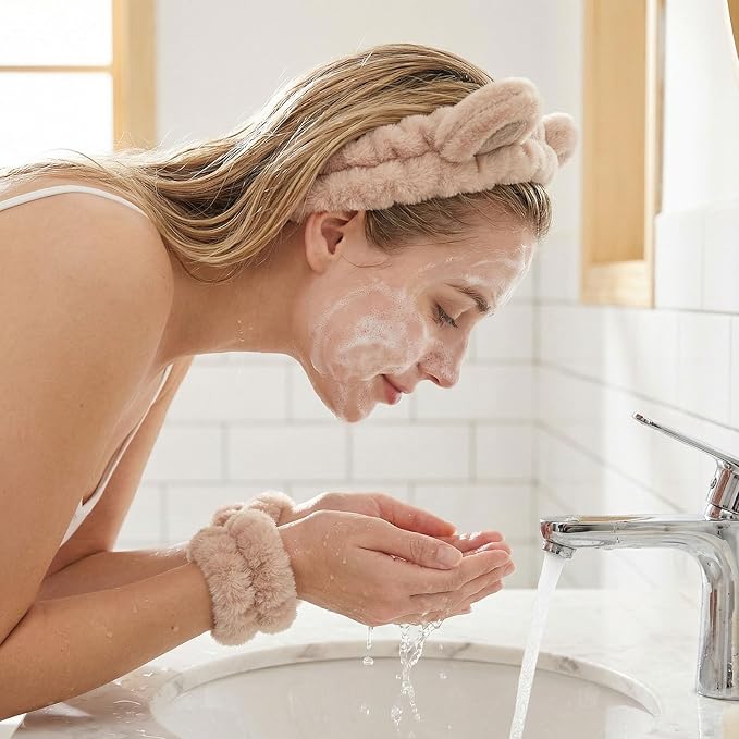 Bear Ears Headband, Cute Spa Headband and Wristband Set Washing Face Skincare - Image 5