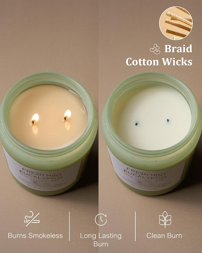 M&SENSE Eucalyptus & Mint Scented Jar Candle, Large 19.4oz Natural Soy Wax - Image 5