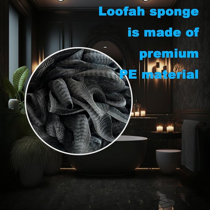 Black Bath Shower Loofah Exfoliating Body Back Scrubber Sponge - Image 3
