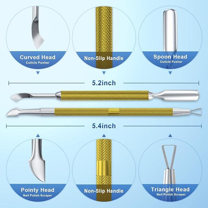 2PCS Metal Mineral Gold Cuticle Pusher and Cutter Remover Salon Quality - Image 2
