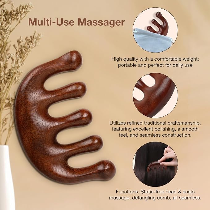 Natural Wooden Hair Growth Scalp Massager Comb - Image 3
