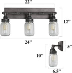 LNC 24'' Large Bathroom Light Fixtures, Industrial 3 Mason Jar Vanity Light - Image 2