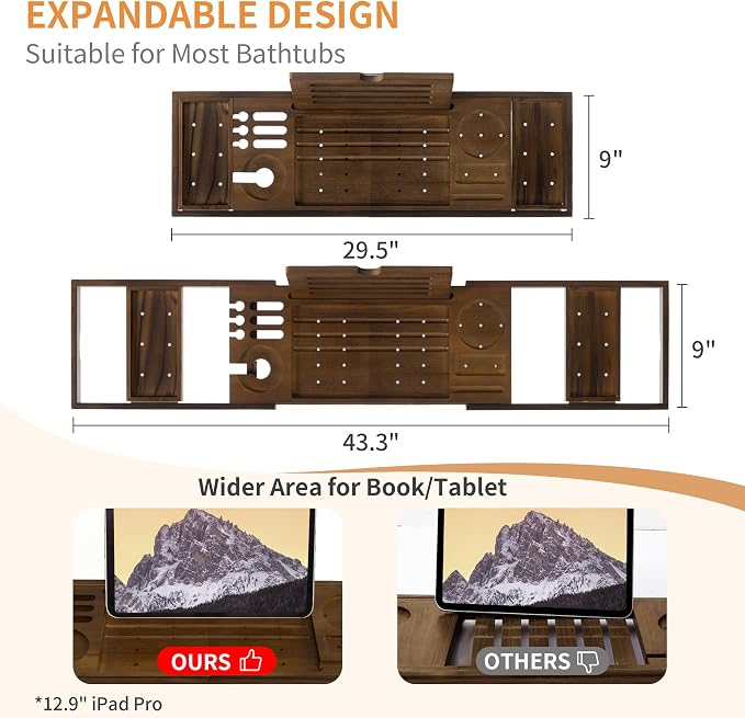 FLYJOE Wood Bathtub Tray Table - Image 3