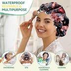 2 PCS Shower Cap Waterproof Double Layer Elastic Adjustable Reusable Hair Bath - Image 6