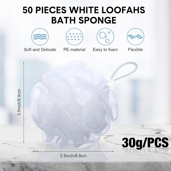 CHENGU 50 Pack Loofah Sponge Bath Sponge Shower Loofah Mesh Shower Ball Bath - Image 2
