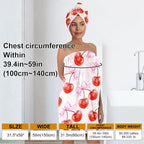 Women's Cherry Bow Towel Wrap and Hair Drying Cap Set – Pink Microfiber Shower - Image 3